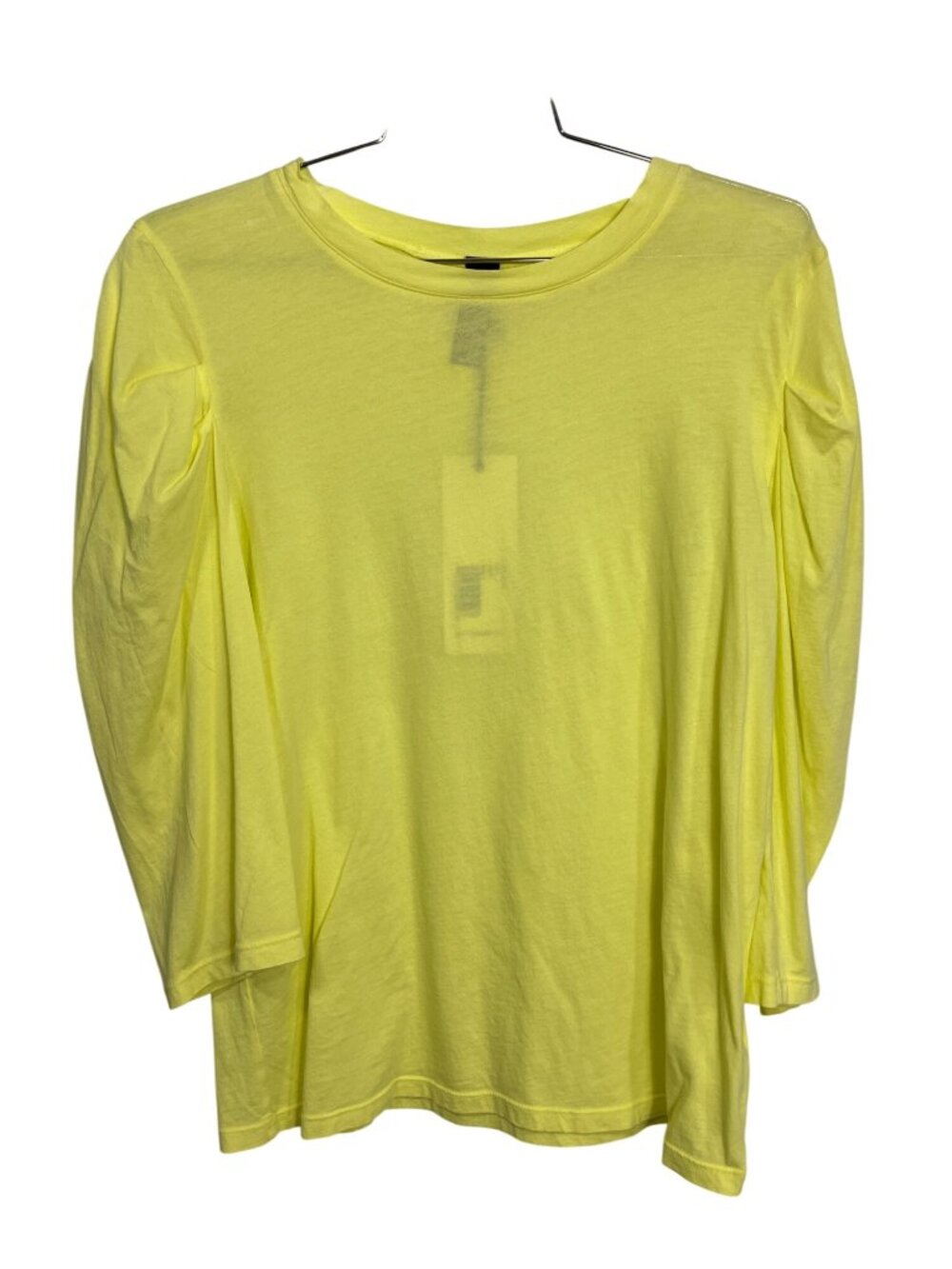 Bobi Los Angeles Top Large Puff 3/4 Sleeve Crewneck Yellow Cotton Essentials NEW